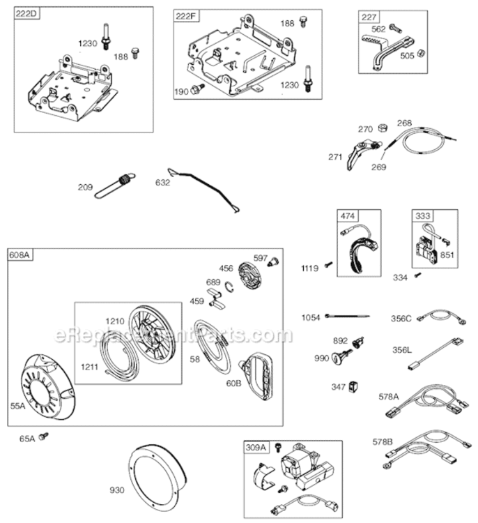 Page D Diagram and Parts List for 12E100 0007-0268 Briggs and Stratton Engine